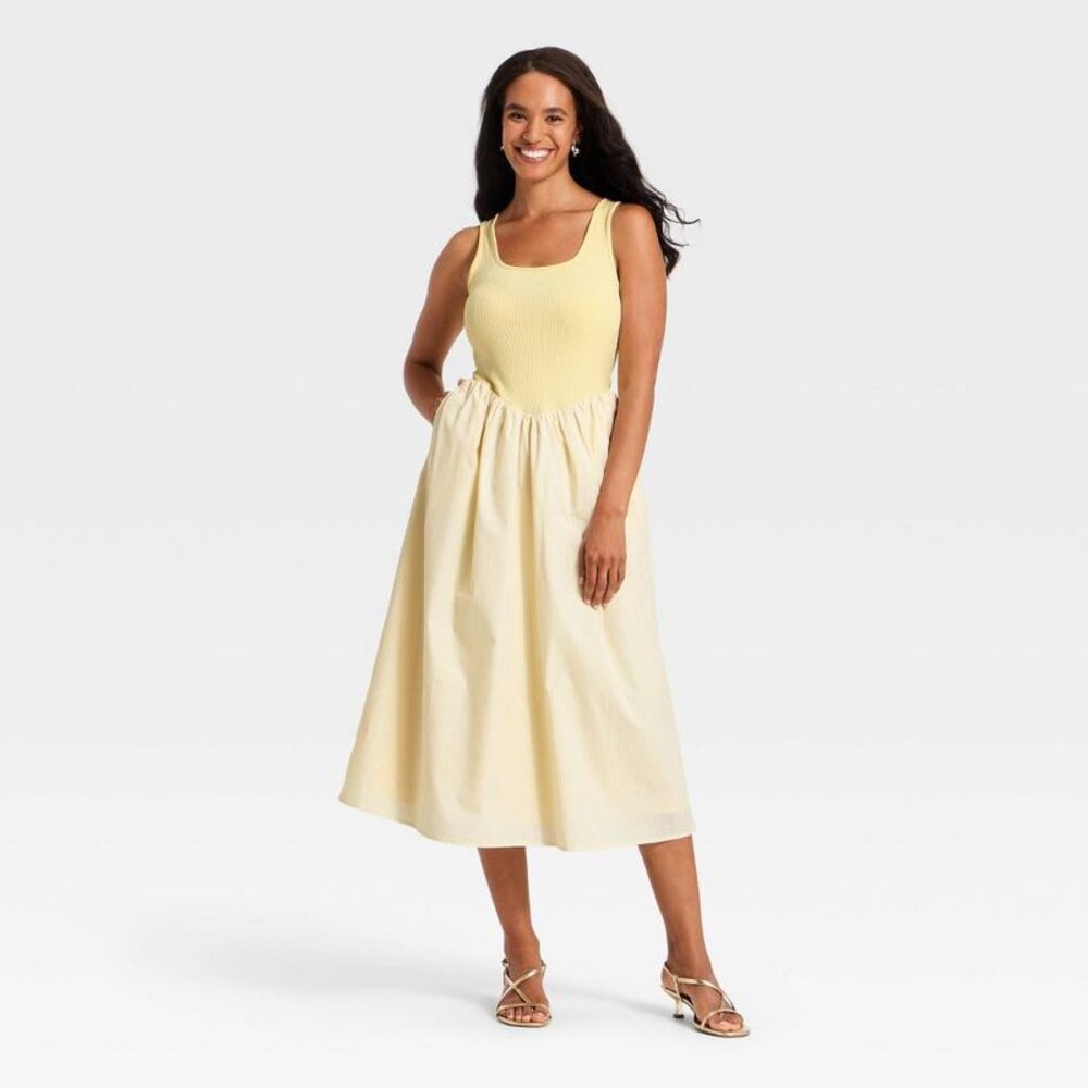a new day Strapless Yellow Midi Dress